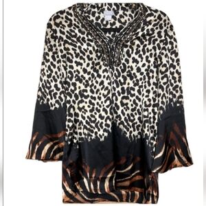 Chico's Animal Print Blouse in Black and Brown Chico's Size 0 (4)